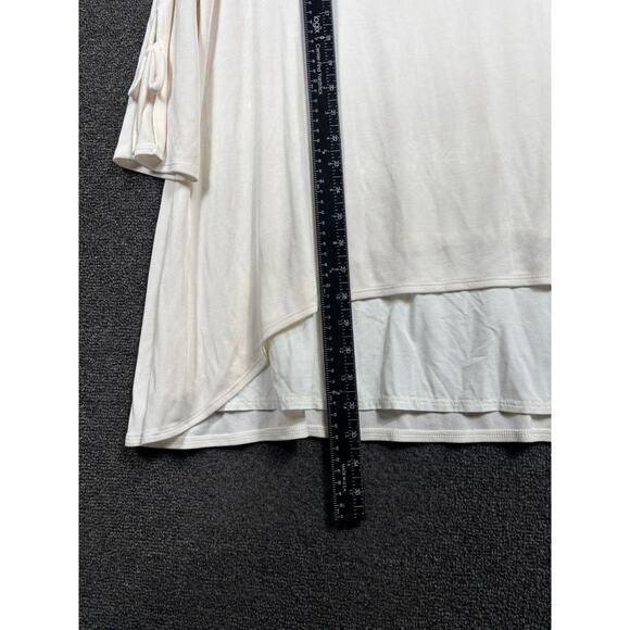 Chico's Travelers Top Womens Size 3 US XL White 3/4 Tie Sleeve Asymmetrical Hem - Picture 6 of 7
